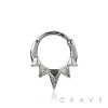 316L SURGICAL STEEL UNICORN TRIPLE CORRUGATED SPIKE FRONT SEPTUM HINGED SEGMENT HOOP RING